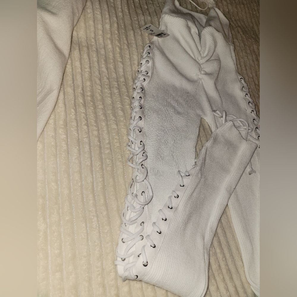 White Lace-Up Ribbed Set S/M